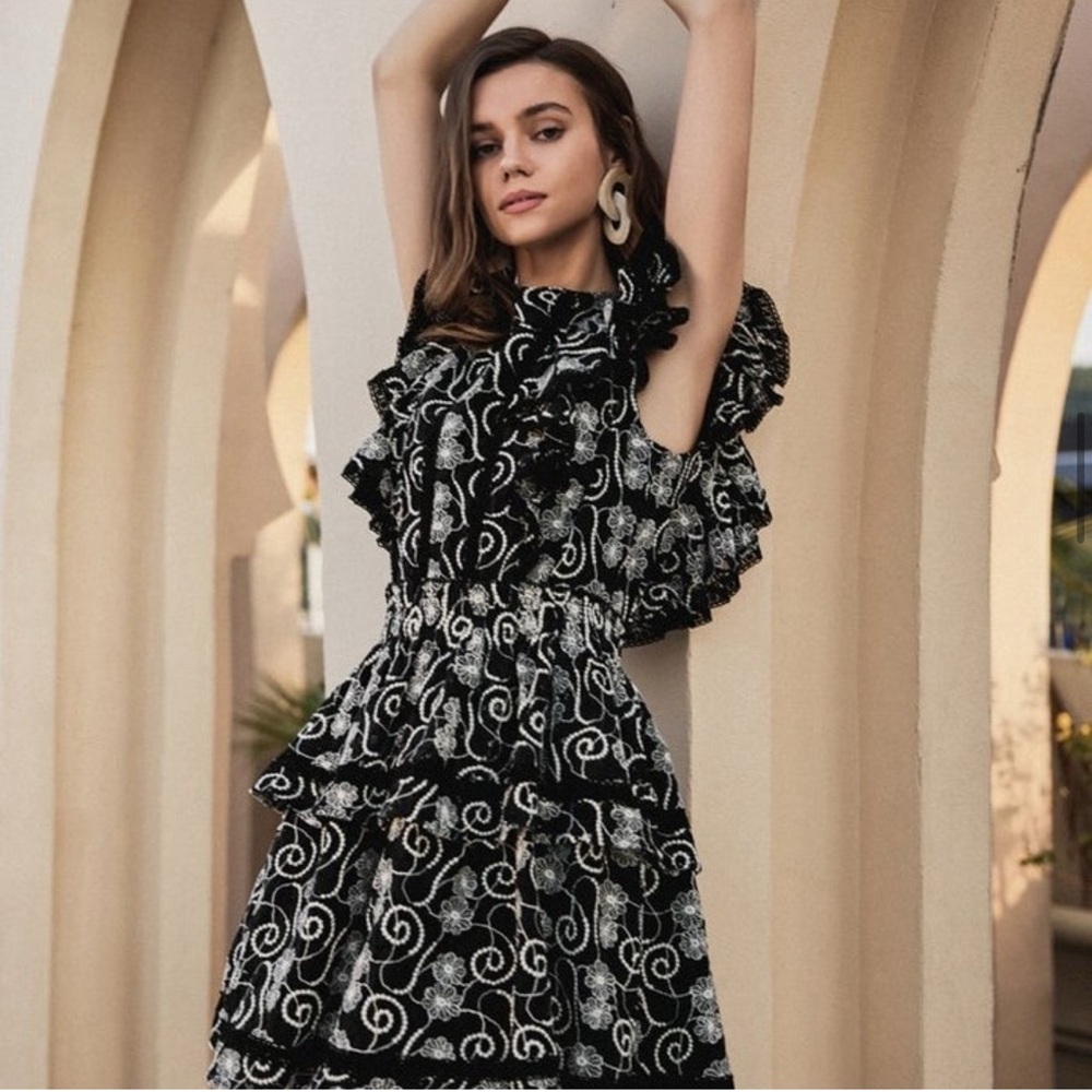 Frieeah’s Embroidery Tiered A-Line Mini
Dress